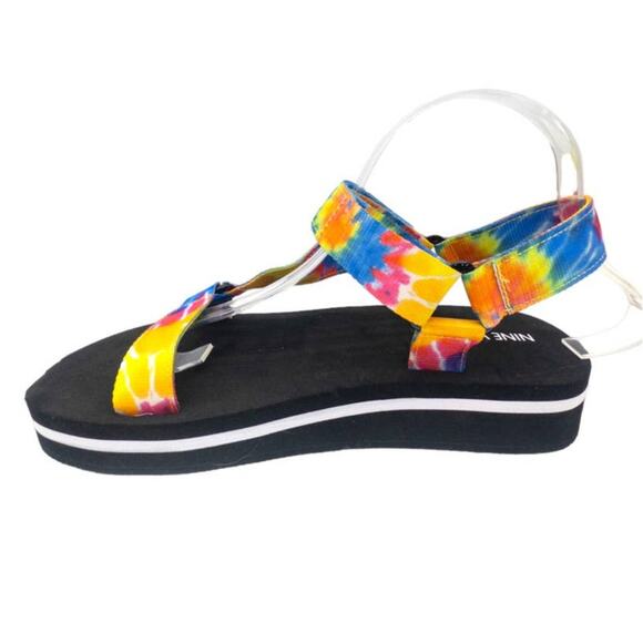 Nine West Camping Platform Sandals Rainbow Tie Dye Women's size 9 Colorful - Picture 1 of 7